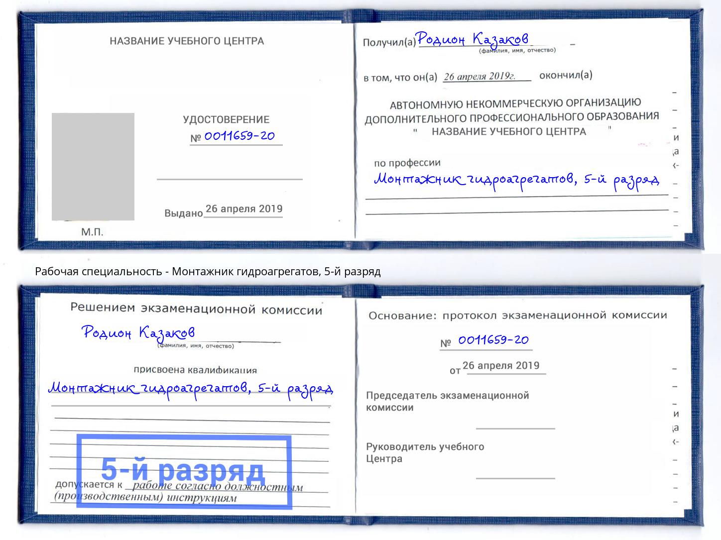 корочка 5-й разряд Монтажник гидроагрегатов Мичуринск