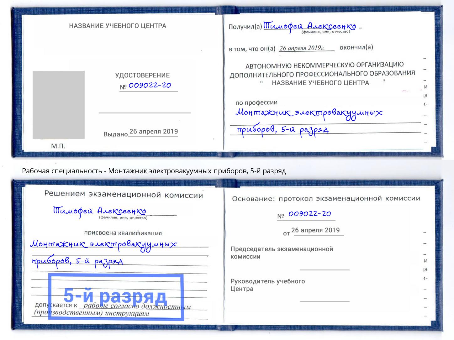 корочка 5-й разряд Монтажник электровакуумных приборов Мичуринск