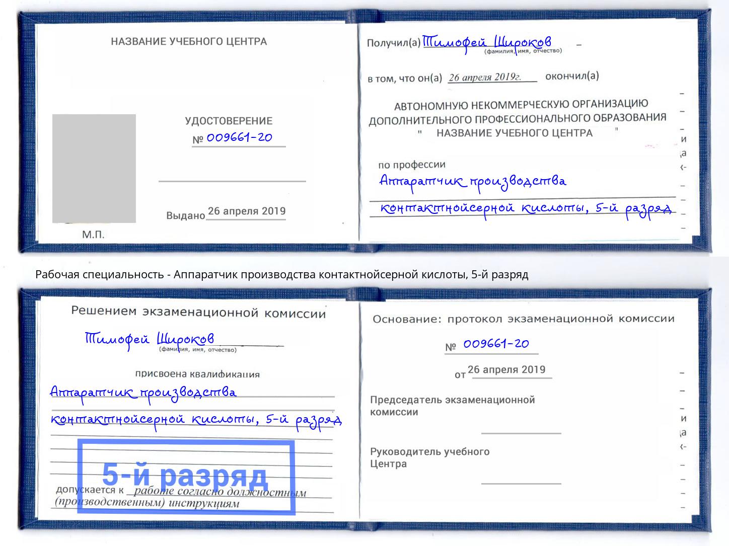 корочка 5-й разряд Аппаратчик производства контактнойсерной кислоты Мичуринск