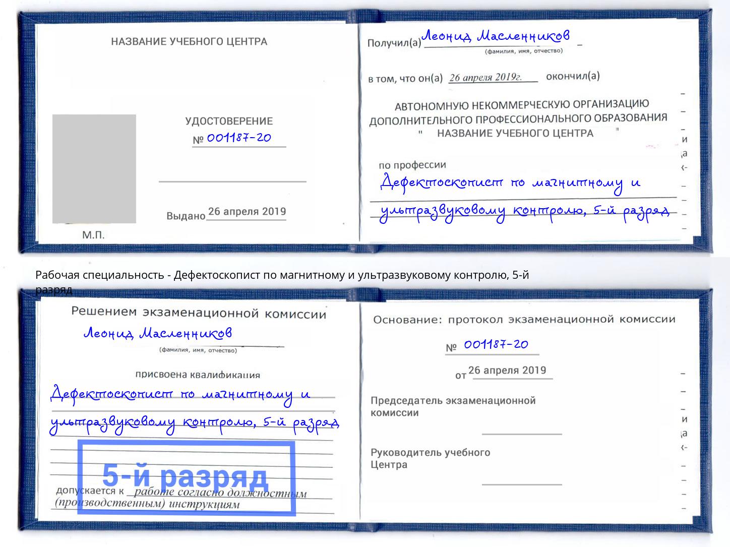 корочка 5-й разряд Дефектоскопист по магнитному и ультразвуковому контролю Мичуринск