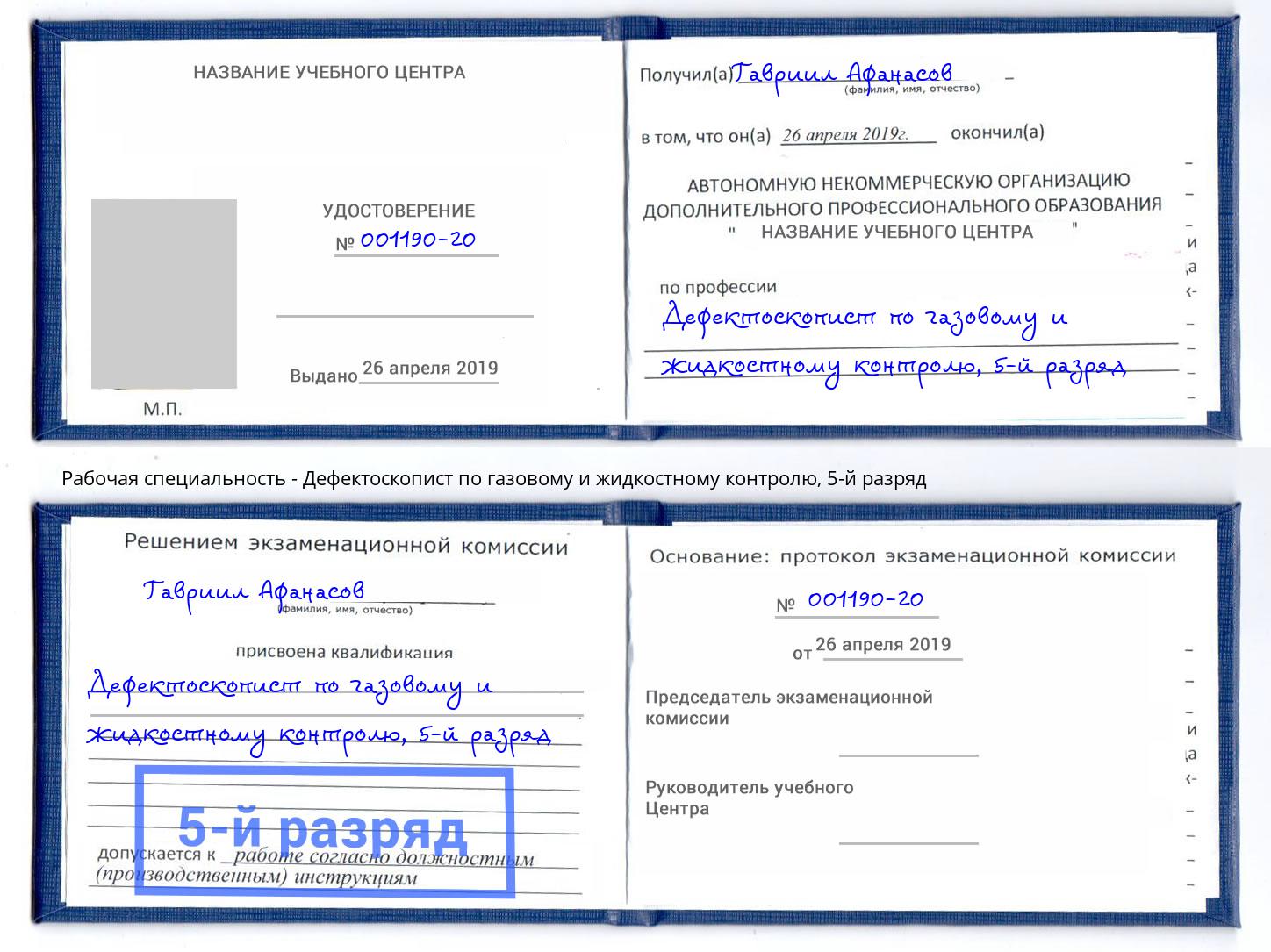 корочка 5-й разряд Дефектоскопист по газовому и жидкостному контролю Мичуринск