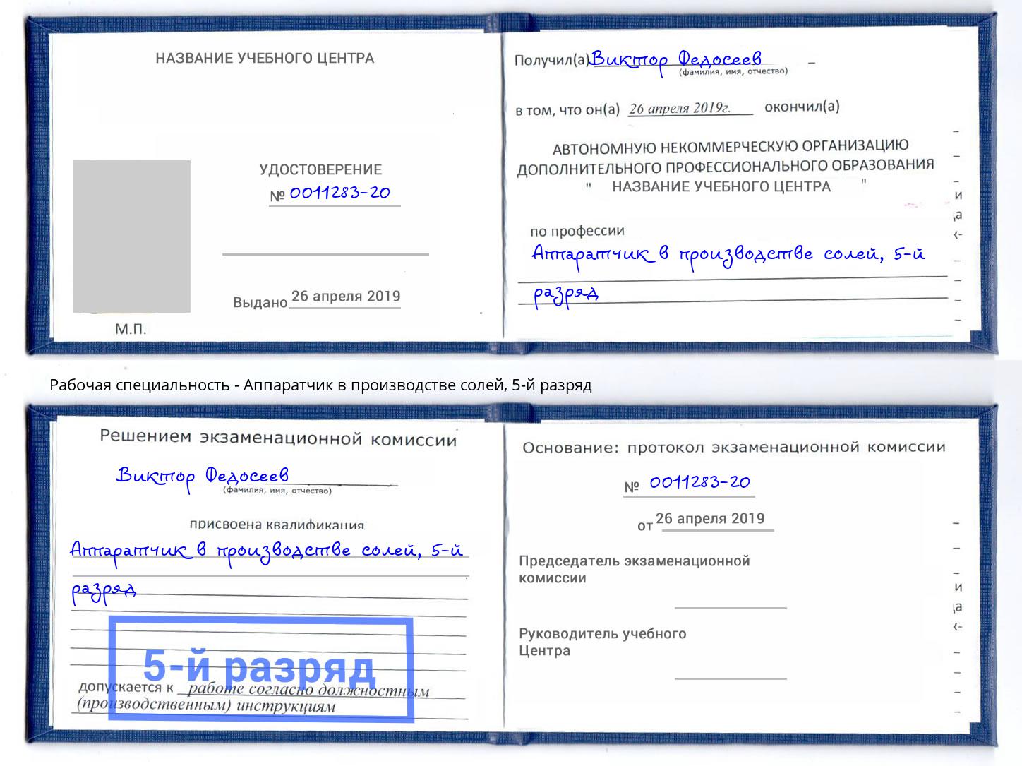 корочка 5-й разряд Аппаратчик в производстве солей Мичуринск