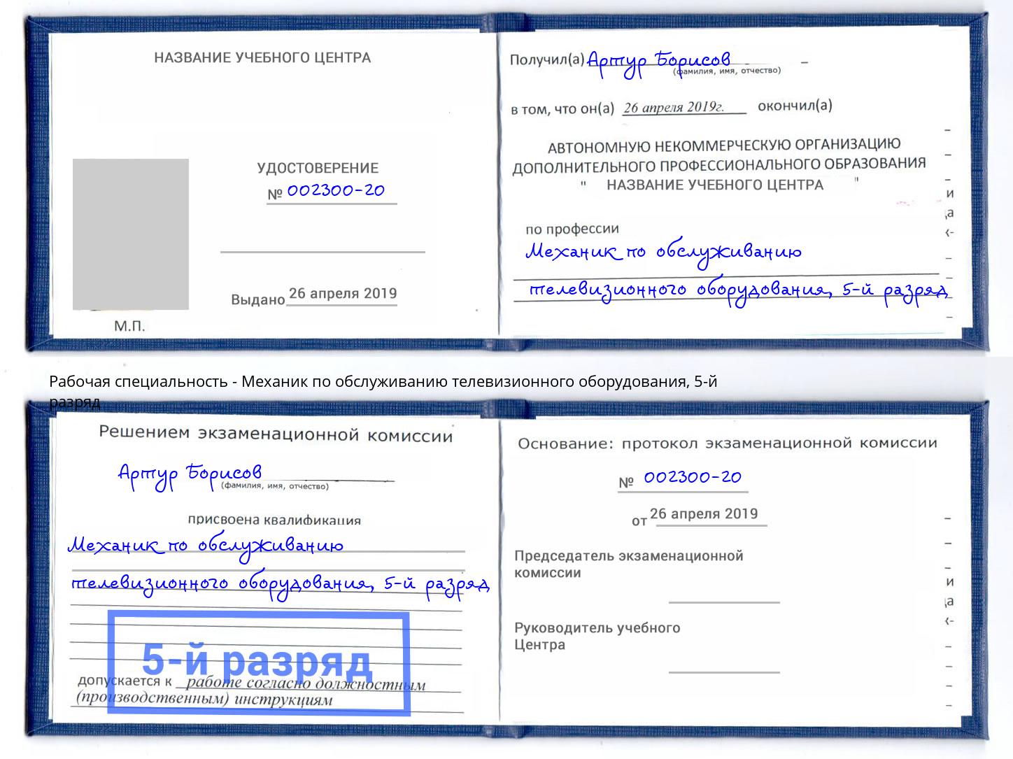 корочка 5-й разряд Механик по обслуживанию телевизионного оборудования Мичуринск