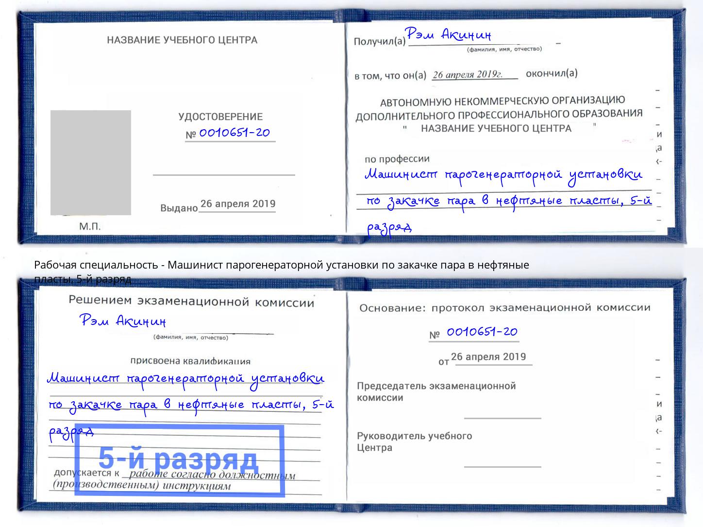корочка 5-й разряд Машинист парогенераторной установки по закачке пара в нефтяные пласты Мичуринск
