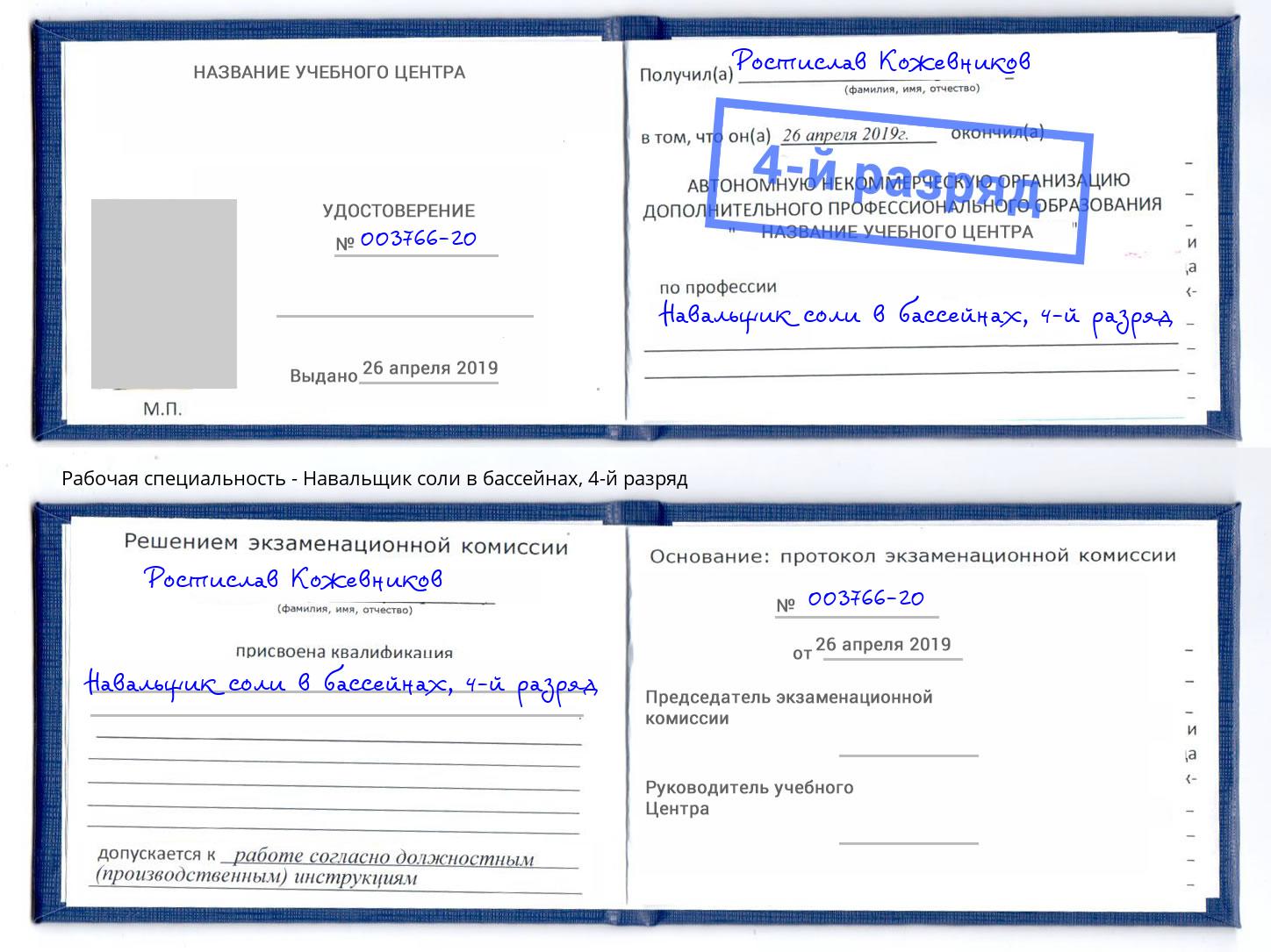 корочка 4-й разряд Навальщик соли в бассейнах Мичуринск